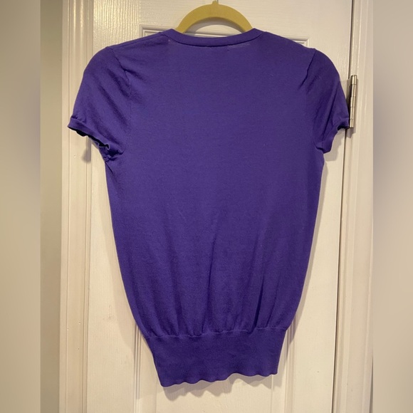 J. Crew Size XS Dark Periwinkle Short Sleeve V Neck Button Front Knit Cardigan - Picture 5 of 8